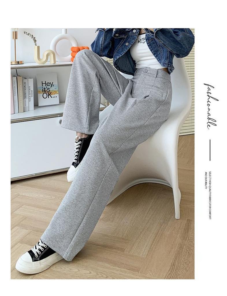 Petite Grey High-Waisted Drapey Pants - Slimming Narrow-to-Wide Leg, Floor-Length, Knitted for Spring/Autumn