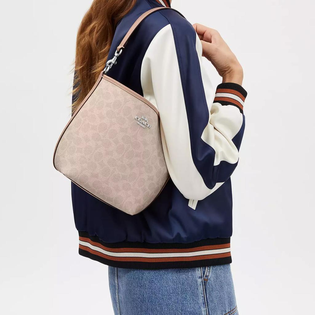 Coach City Bucket 17 Monogram Metal Logo Signature Coated Canvas Tote Shoulder Bag Small Women Bags Beige CT800-SVPWH