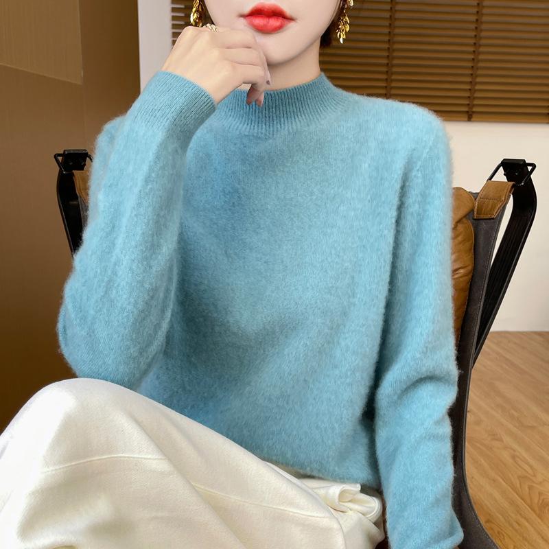 Autumn Winter Seamless Short Semi High Neck Loose Base Pullovers Knitted Women's Clothing Sweater for First-line Ready Sweaters
