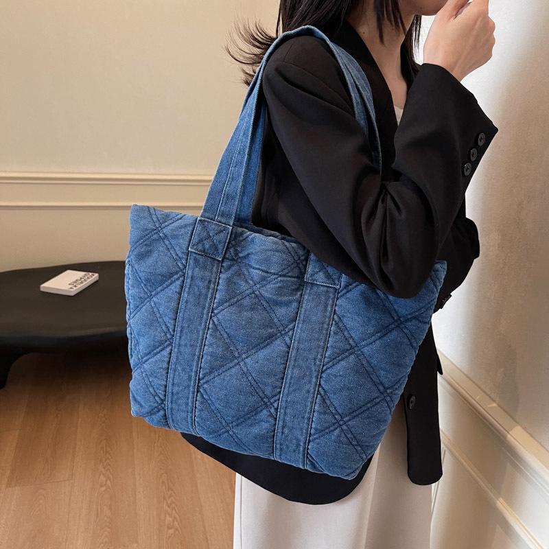 Jednoduché bavlněné oblečení, přenosná taška, dámské podzimní a zimní dojíždění, velkokapacitní ležérní všestranná diamantová taška přes rameno