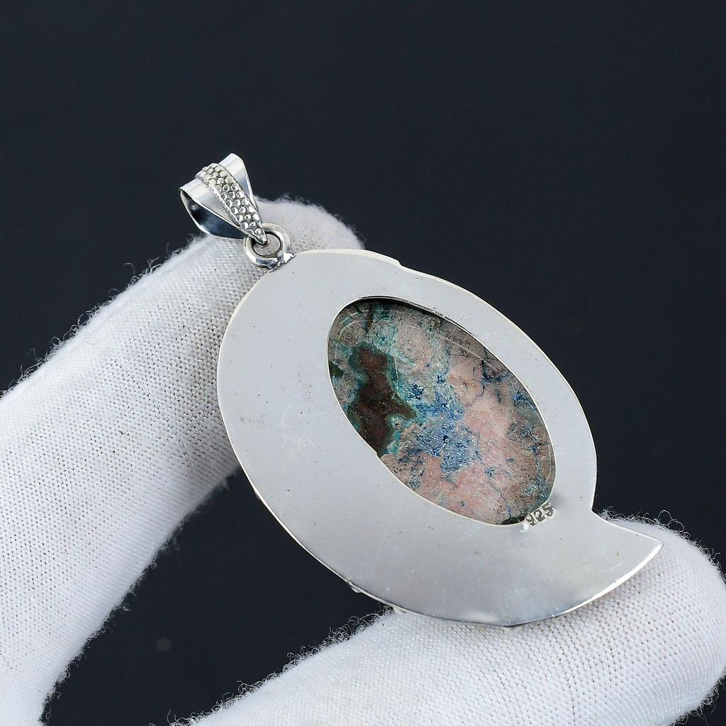 Natural Azurite Malacite Gemstone Silver Pendant in 925 Sterling Silver- Handmade Design, Everyday Wear Jewelry, Unique Pendant Birthday Gift