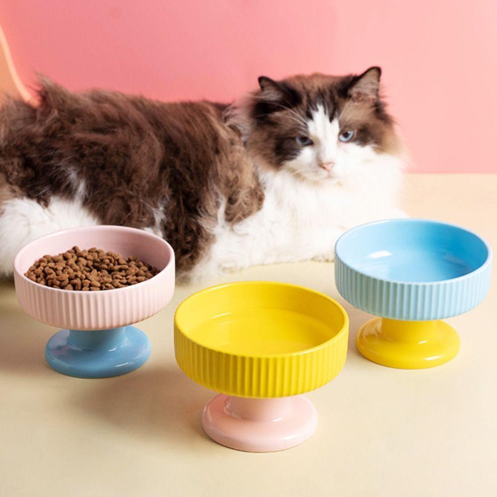 Cute Pet High Footed Cup Bowl Creative Pet Drinking Feeder Anti Knock Cat Bowl Neck Protection