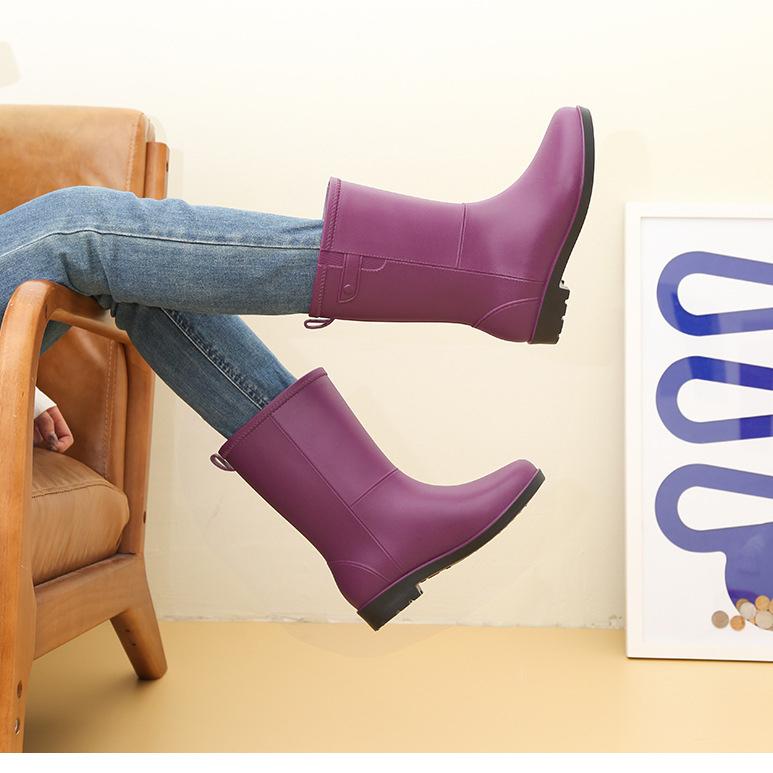 Fashionable Women's Mid Calf Rain Boots Fleece Lined Anti-Slip Half Boots Adult Rain Shoes Wholesale