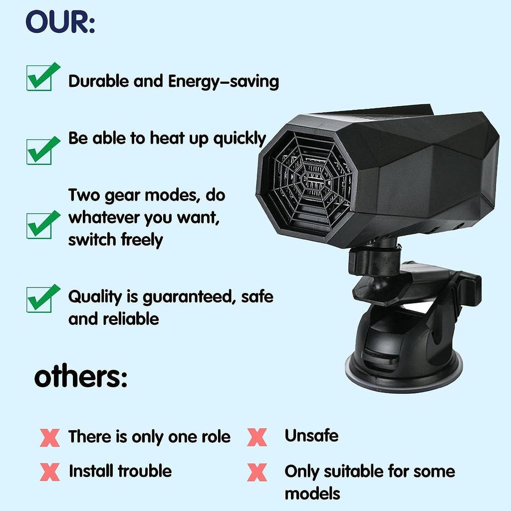 Car Heater 12V 150W Portable Windscreen Defroster 2 In 1 Fast Car Windscreen Heater Fan with Suction Cup