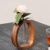 1 Stück Walnuss Massivholz Blumen-Set Hoteldekoration Schlichte Glas Pflanzen Blumenarrangement Mini Wasser-Vase Hydroponischer Blumentopf