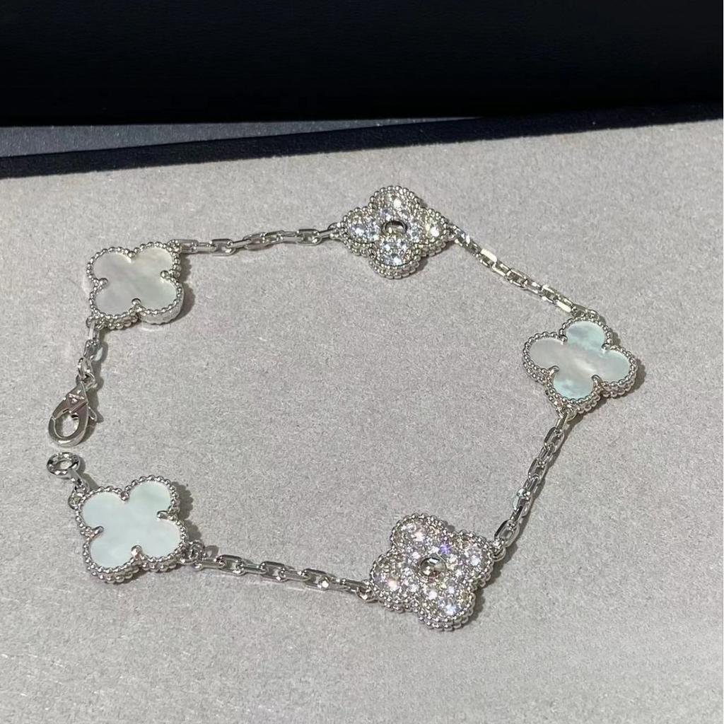 Kleeblumen-Armband aus weißem Perlmutt, nicht verblassend, aus natürlichem Achat, Vierblättriges Kleeblatt-Armband