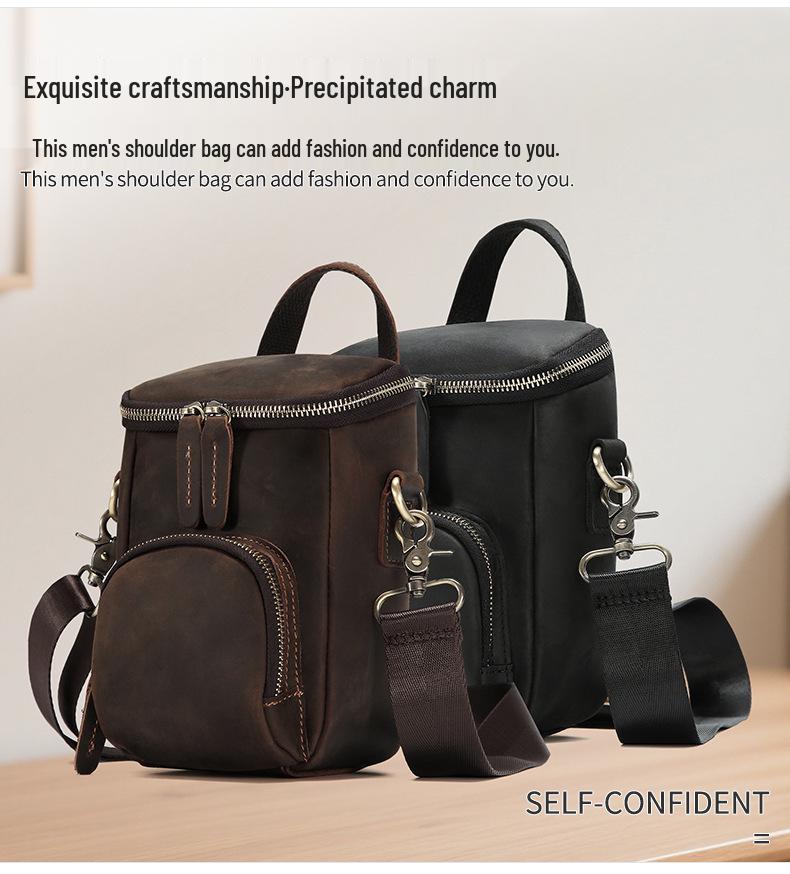 2025 Men's Vintage Leather Crossbody Bucket Bag - Casual Outdoor Shoulder Bag