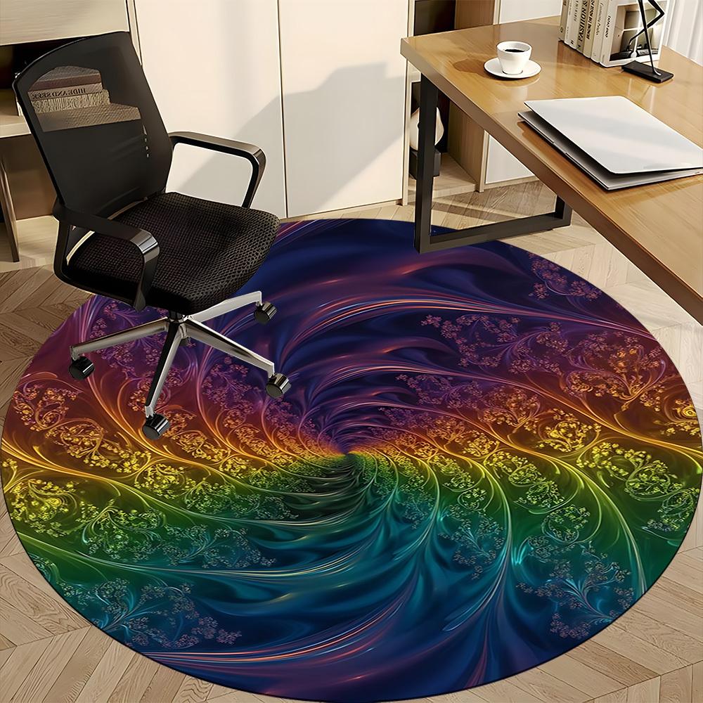 1 Stück Stuhlteppich mit Regenbogen-Wirbelmuster für das Büro, rutschfest, weich und langlebig, perfekt für das Büro yy260131022