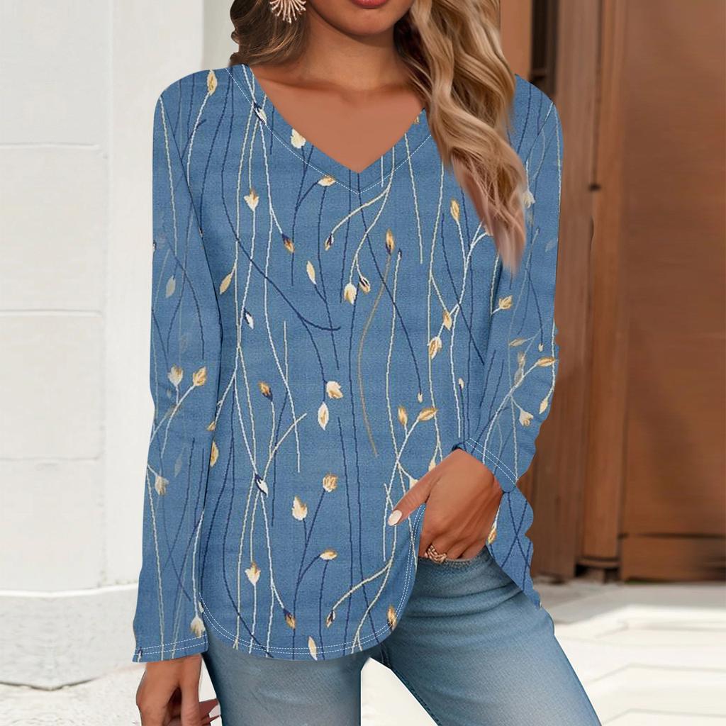 Damska T-shirt Nadruk retro Długi rękaw Codzienny weekend Codzienny Podstawowy Dekolt w kształcie litery V Regularny Jesień Zima Najfatalniejsze topy