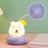 Cartoon Animal Night Light Fan with Flexible Neck USB Rechargeable Bedside Light Desk Fan Low Noise Cooling Fan with Night Lamp