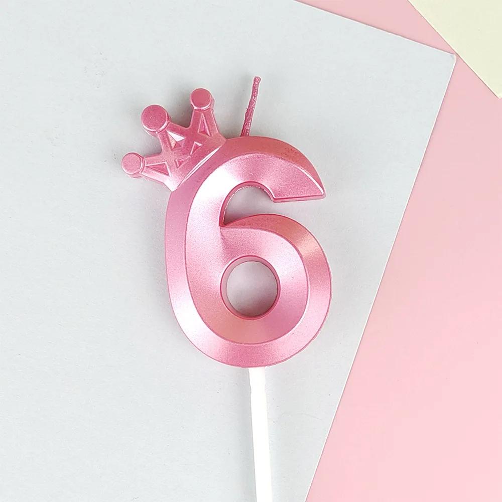 Pink Macaron Candy Color 0-9 Birthday Party Cake Decoration Baking Plug-in Creative Age Digital Candle