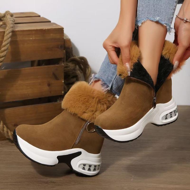Large Size Snow Boots Women's New Winter Side Zipper European and American Wind Fluffing Short Tube Velvet Warm and Heightening Cotton Boots
