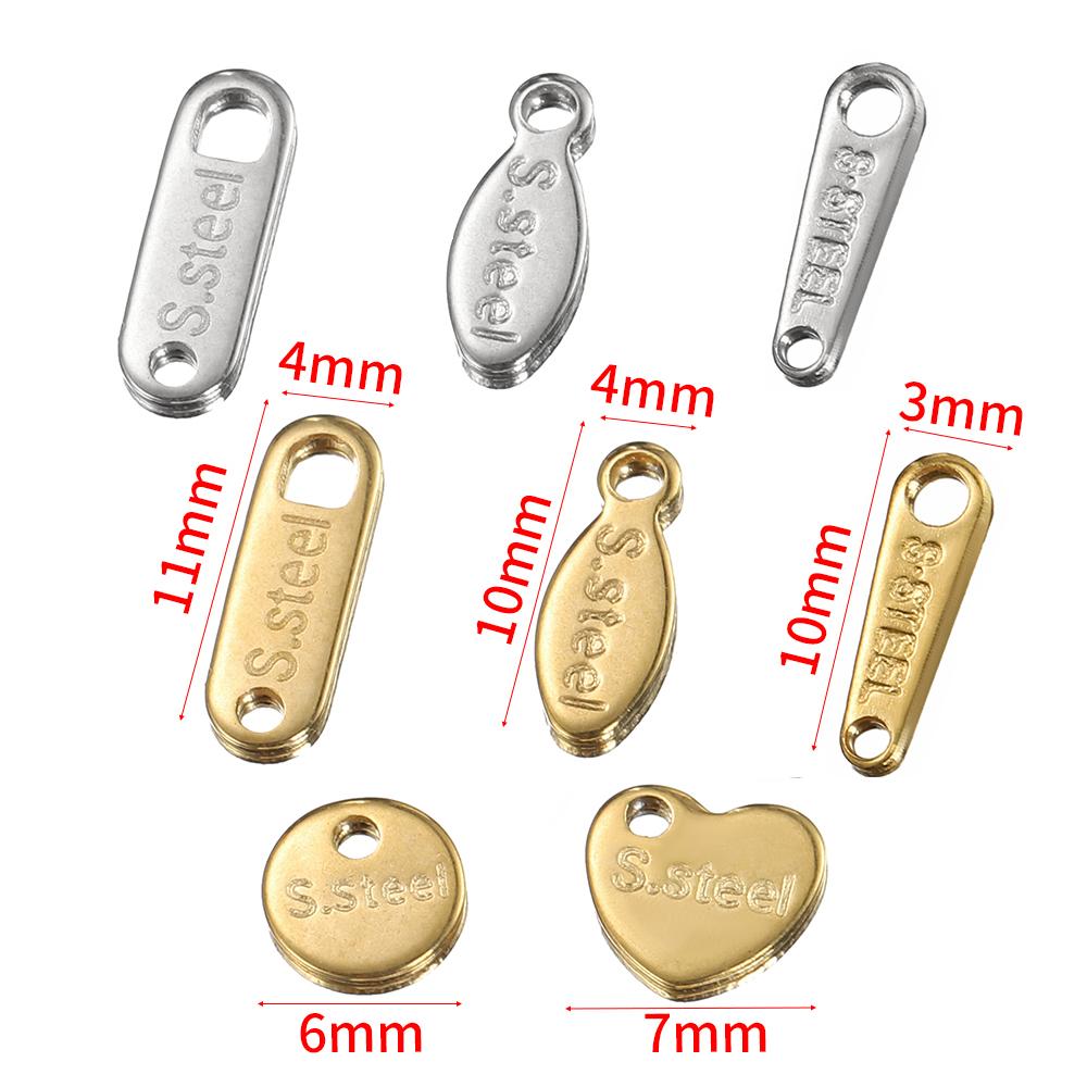 50pcs Stainless Steel End Charms Pendants Vacuum Plating Bracelet Chain Extension Tail Charm for DIY Jewelry Making No Fade