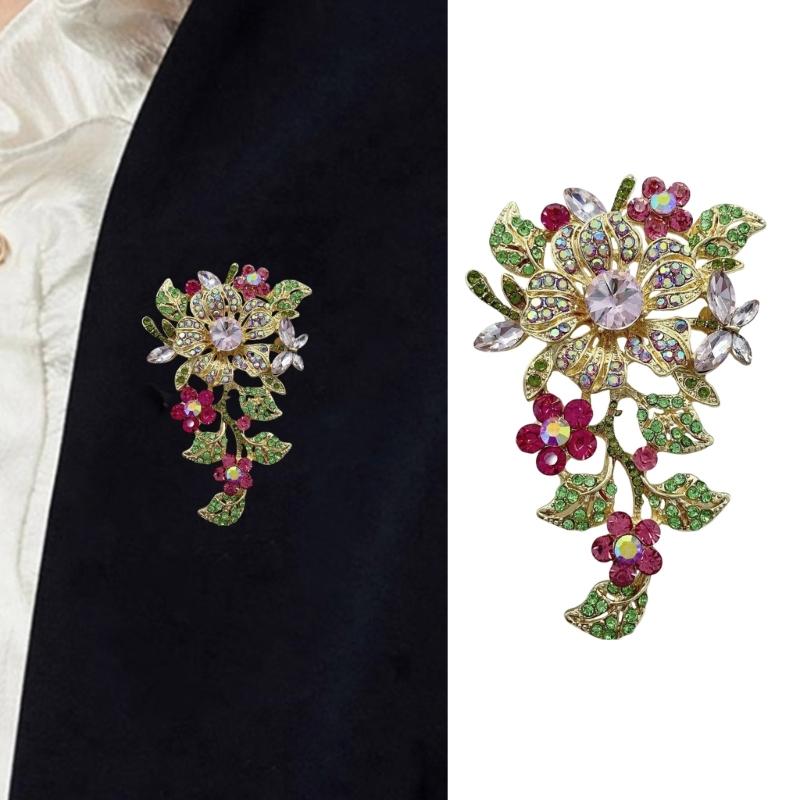 Stilfuld Rhinestones Blomstret Broche Alsidigt Modeaccessories til Kjoler Jakkesæt Afslappede Outfits Vintage Stilarter Elegant