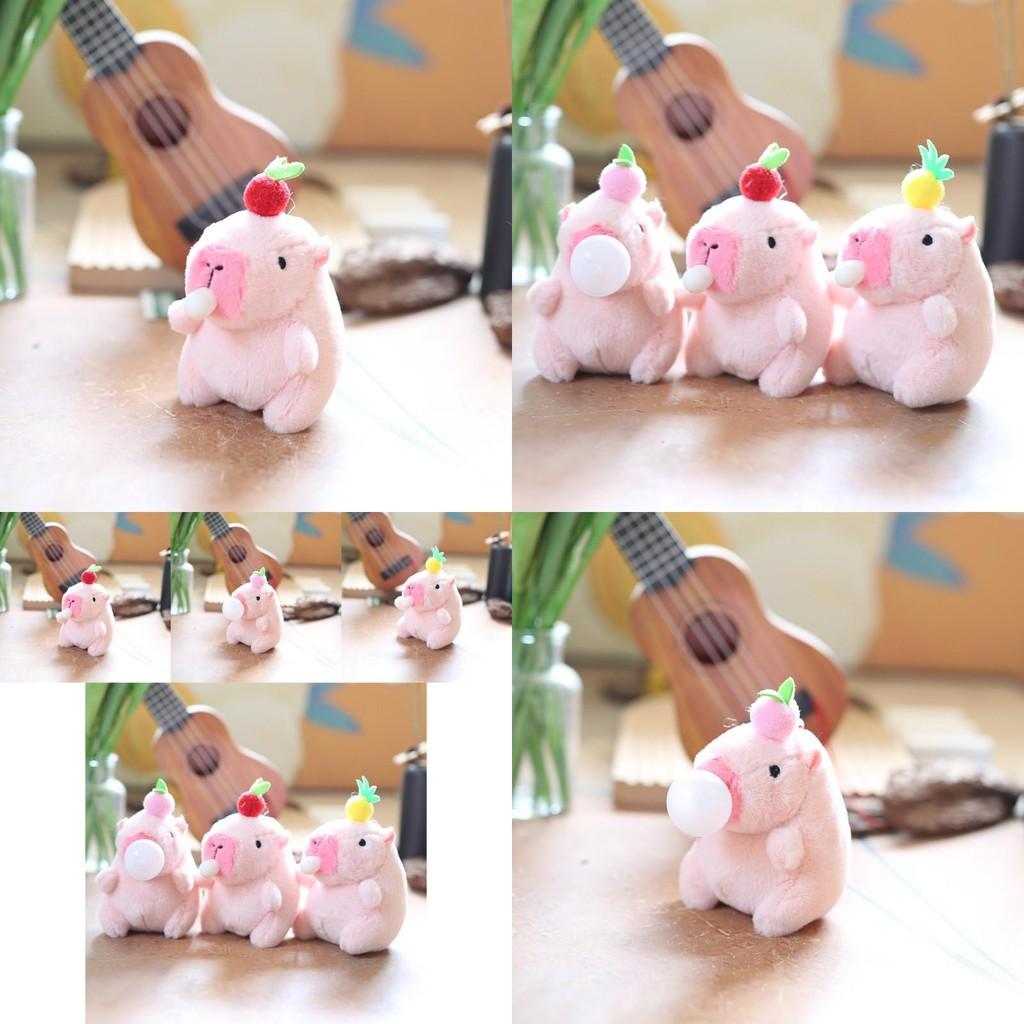 Adorable Cute Bubble Blowing Capybara Plush Toy Keychain Soft Stuffed Animal In Yellow Red Pink