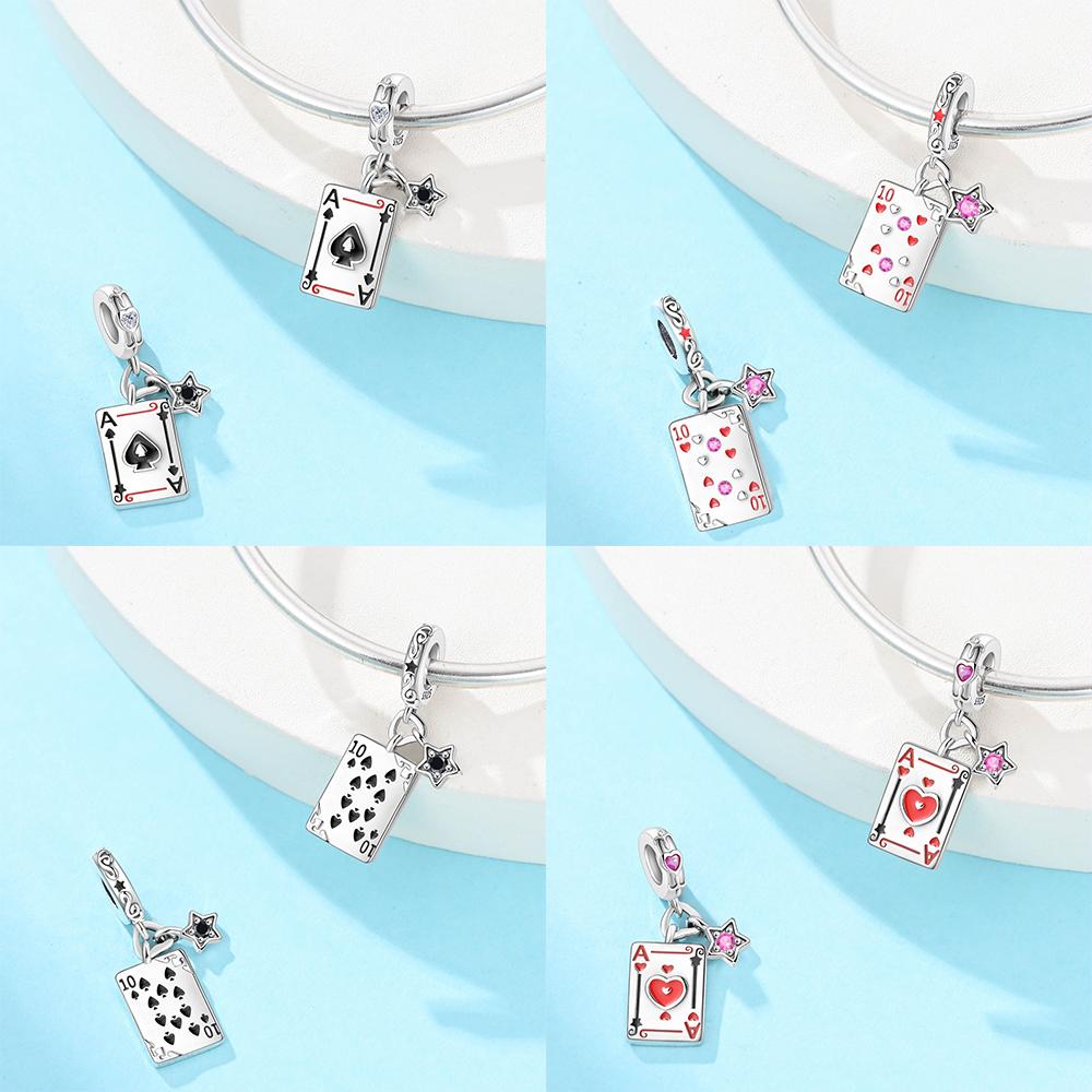 Women'S Pendants Original Copper Black Suit J Playing Card Red 10 Bead Fit Bracelet Women Jewelry Making Diy Gift Accessory