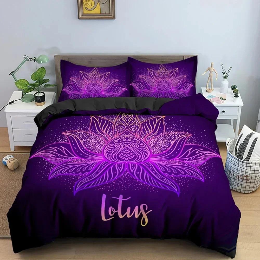 3D Print Bohemian Lotus Mplusala Flower Beding Set Bedrom Soft Modern Bedspreads Comefortable Soft with Soft Fabric Duvet Cover Quilt Pilowcase