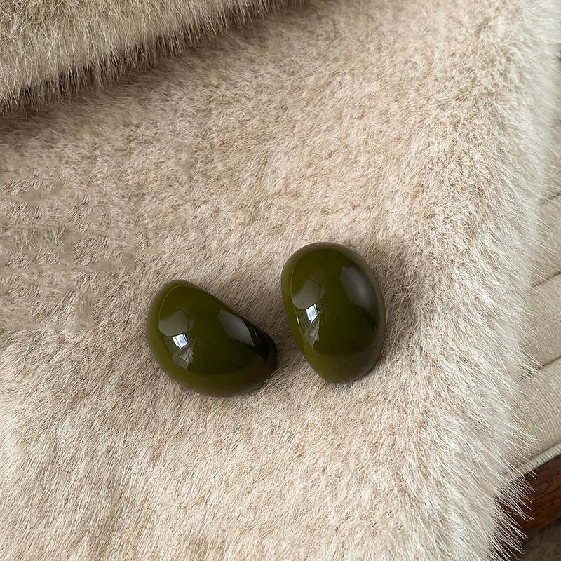 Exquisite Coffee Color Resin Semicircle Earrings for Women Temperament French Hollow Round Bead Earrings Autumn Casual Jewelry