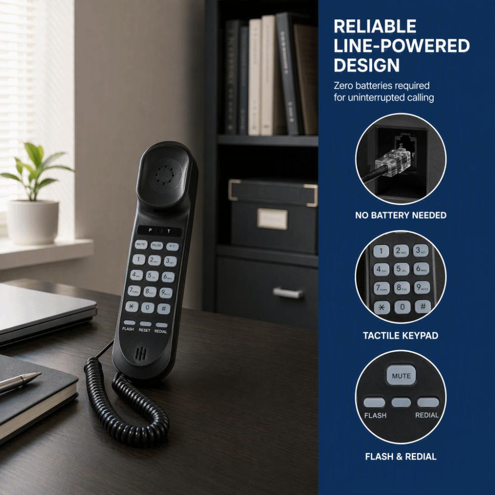 Large Buttons Corded Desktop Phone Flash Mute Redial Wall Mountable Phone  For Seniors