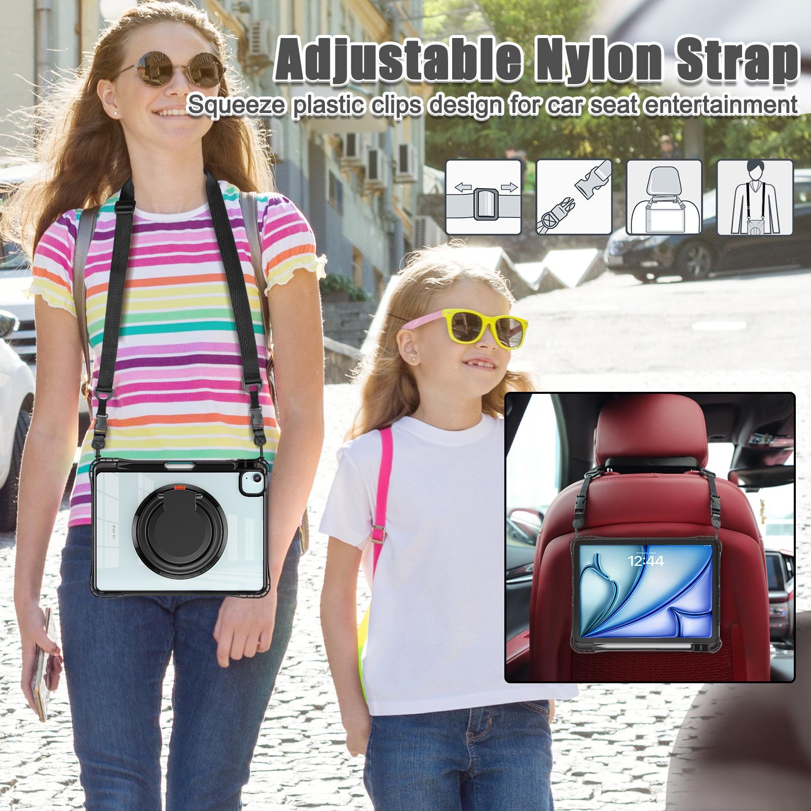 

For iPad Air 11 (2025)/(2024)/Air (2022)/(2020)/Pro 11 (2022)/(2021)/(2020)/(2018) Case with Shoulder Strap Kickstand- Black D