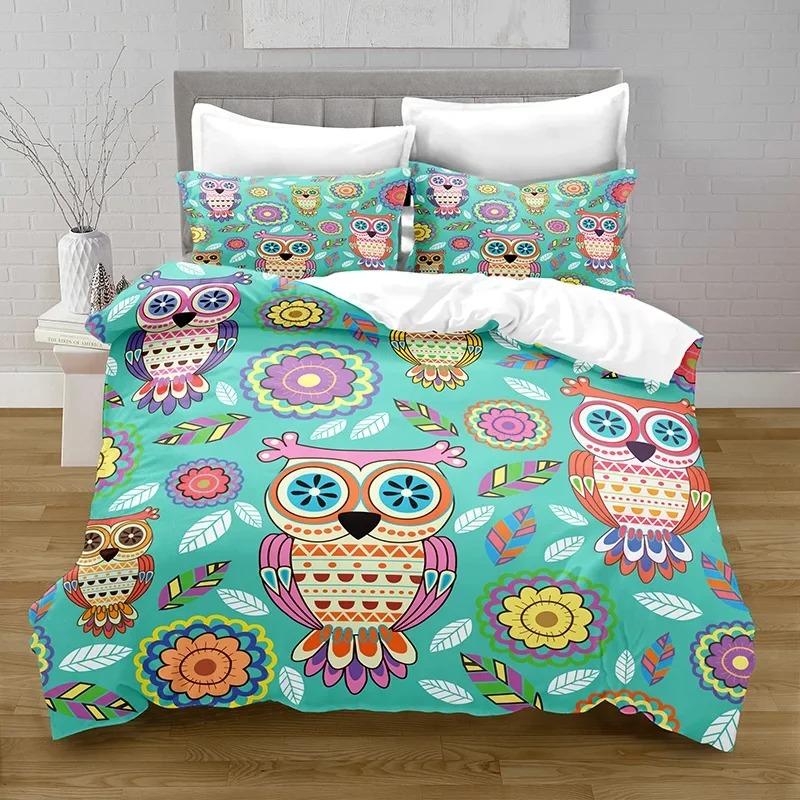 3D-Druck Kawaii Eule Bettbezug mit Kissenbezug Schlafzimmer Dekoration Bettwäsche Queen-Bettwäsche Schlafzimmer-Set King-Size-Bett Heimtextilien