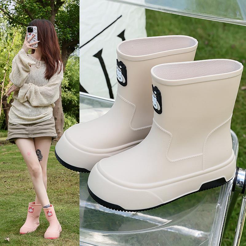2025 new cute rain shoes women's medium rain boots cotton water shoes waterproof glue shoes kitchen car wash water boots