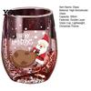 Vaso de Vidrio Transparente Rojo Verde con Lentejuelas de Doble Capa, con Decoración de Patrones de Papá Noel/Árbol Pequeño/Pila/Bolsa, Regalo de Navidad para Amigos Arena Movediza