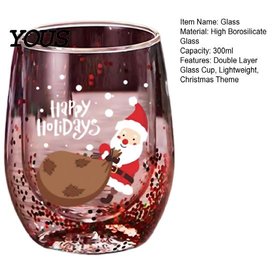 Vaso de Vidrio Transparente Rojo Verde con Lentejuelas de Doble Capa, con Decoración de Patrones de Papá Noel/Árbol Pequeño/Pila/Bolsa, Regalo de Navidad para Amigos Arena Movediza