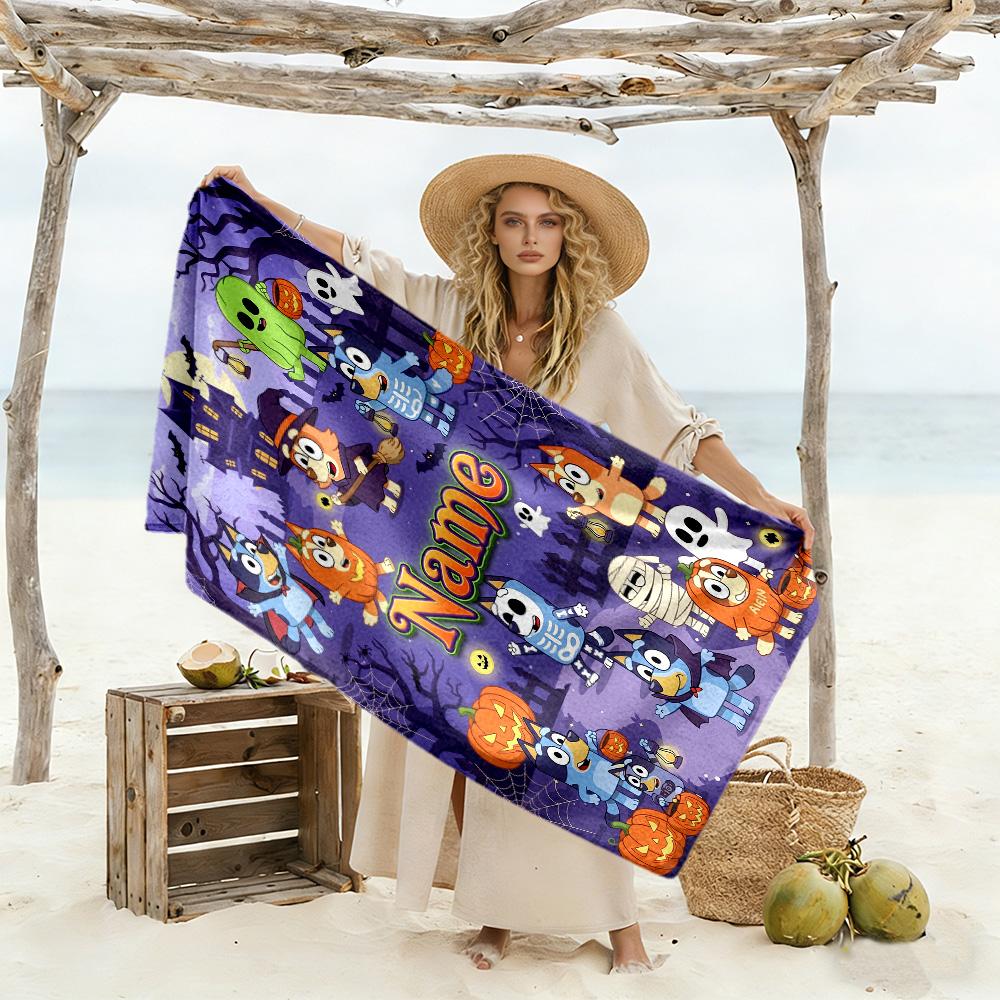 Halloween Bluey Family Customize Your Name Beach Towel Quick-Dry Soft Microfiber Portable for SwimmingBeachCamping Travel Beach AccessoriesGym