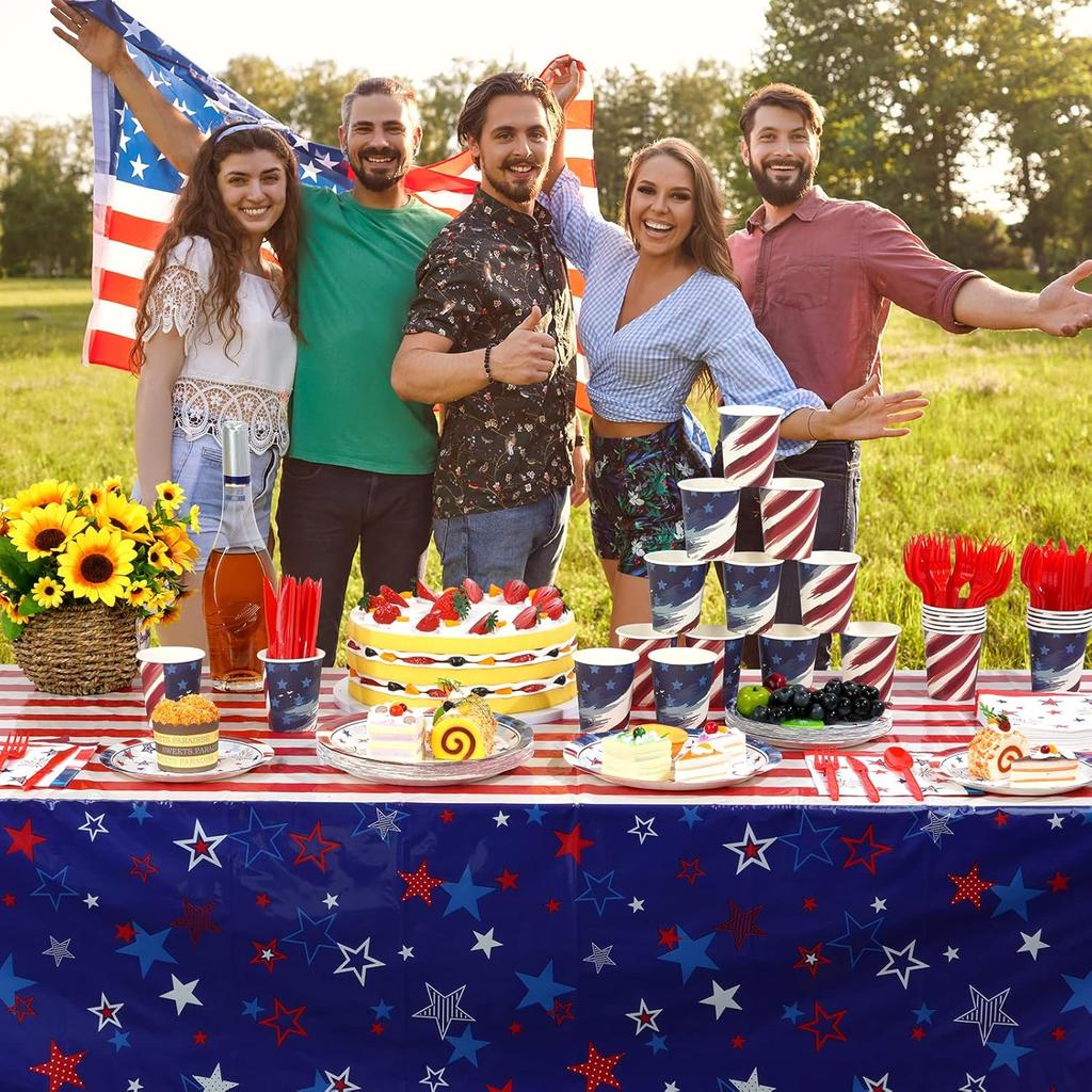 3Pcs Patriotic Tablecloths for 4th of July Decorations,Red White Blue Star Plastic Disposable Table Cover for Fourth of July Memorial Patriotic Day