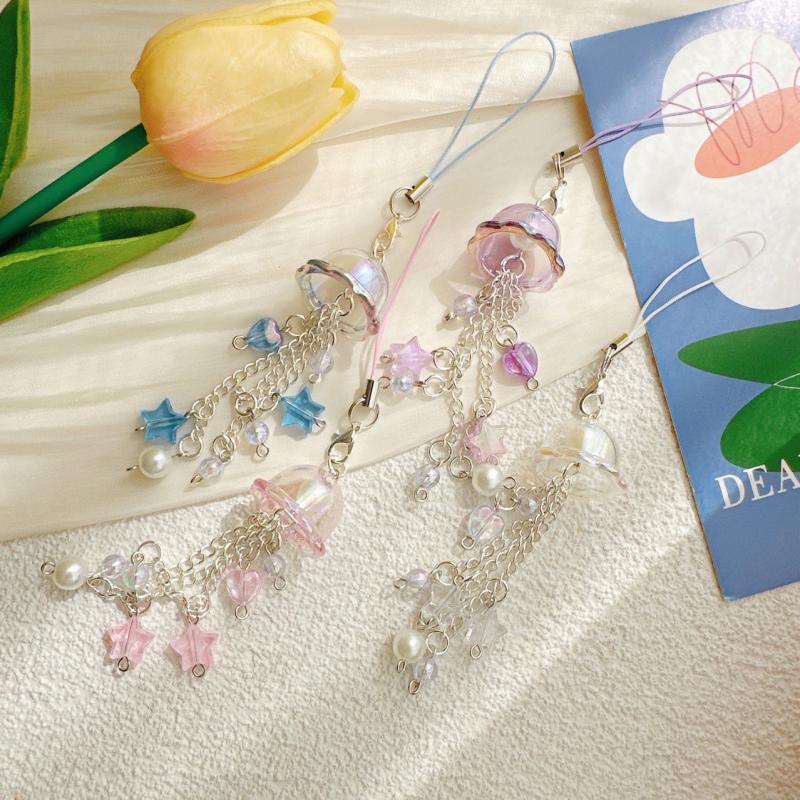 Y2K Jellyfish Mobile Phone Lanyard Aesthetic Tassel Phone Charm Keycord Backpack Pendant Keychain Decoration Mobile Phone Straps