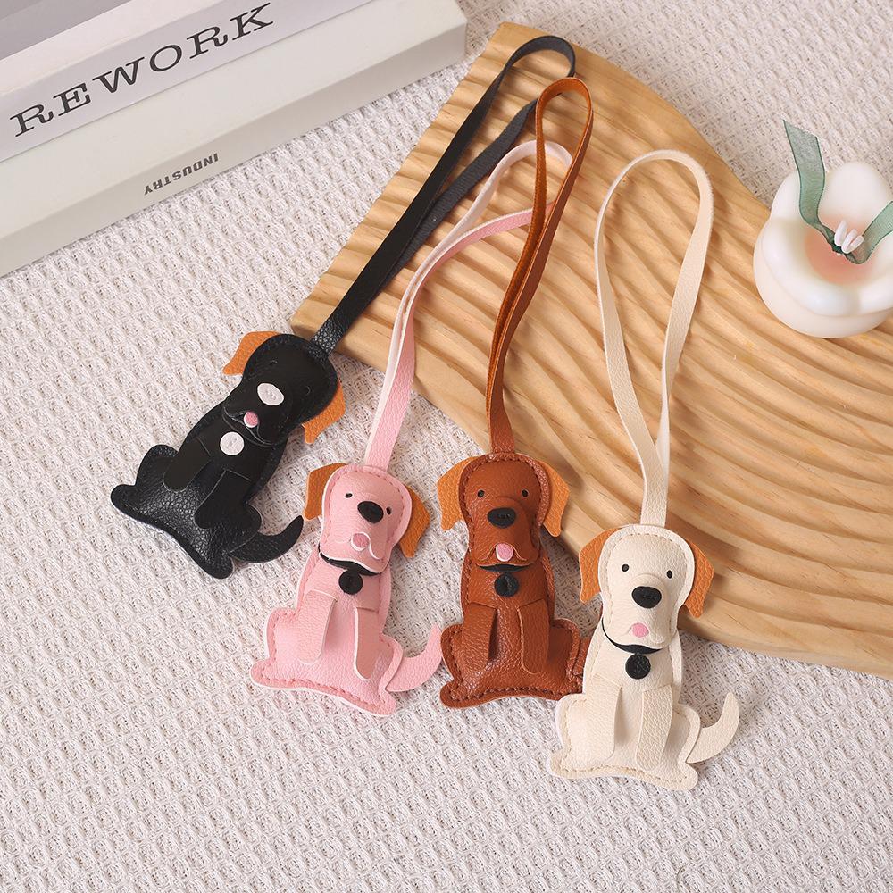Stylish PU Leather Puppy Keychain Pendant - Cute Beaded Bag Ornament