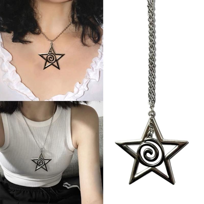 Adjustable Chain Star Pendant Necklace Y2K Spirals Rune Clavicle Chain Durable Choker Punk Hip Hop Jewelry Women Girl