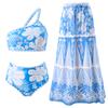 European and American Retro Ethnic Bohemian Bikini Mesh Round Skirt Three-piece Vacation Beach Multi-color Swimsuit Women