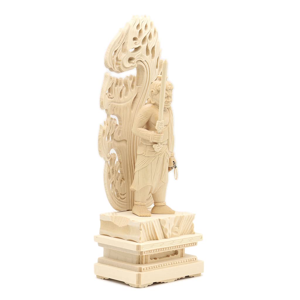 special Buddhist statue Fudo standing statue inches height width depth carved cypress wood Flame halo Square rock base 1134 Kurita's [Myo-o] Myo-o 4.0