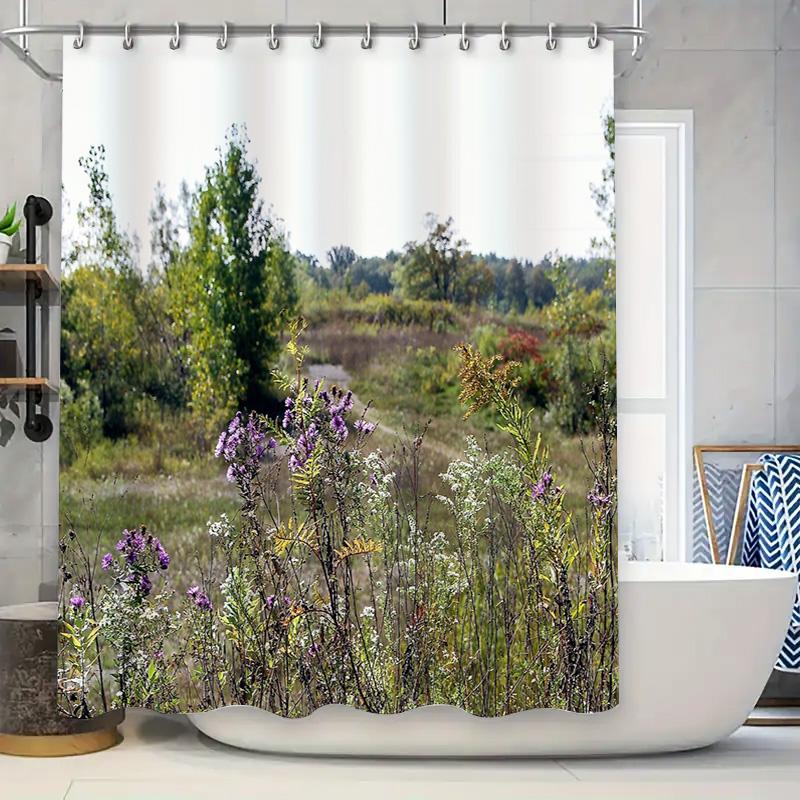 

Floral Botanical Shower Curtain Nature Landscape Bathroom Decor Vintage Farmhouse Rustic Wildflower Scenic Wall Art Home Textile 90x180cm