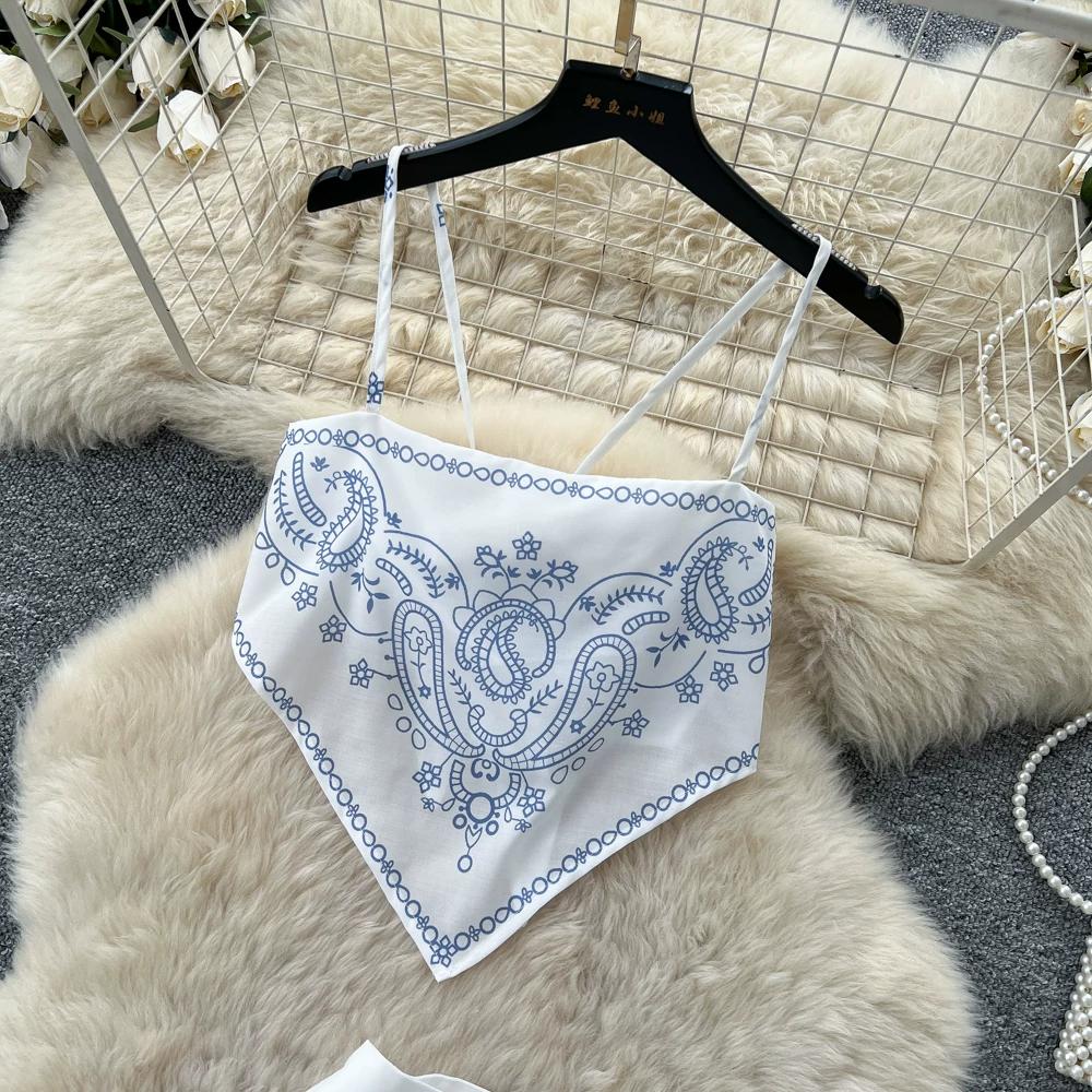 Boho Chic Paisley Print Two Piece Set Women Summer Sleeveless Spaghetti Strap Crop Top + High Waist Midi Skirt Sets Beach Vacation Skirt Suits