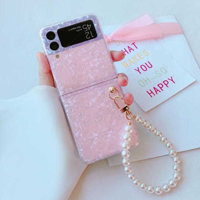 

Блестящий красочный мечтательный чехол для телефона с рисунком ракушки для Samsung Galaxy Z Flip 3 5g, милый жемчужный браслет, чехол на руку For Samsung Z Flip 3