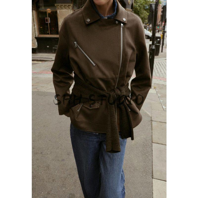 Fall New Women's Clothing Fashion Wind Loose Zip Suede Effect Motorcycle Jacket 3046284