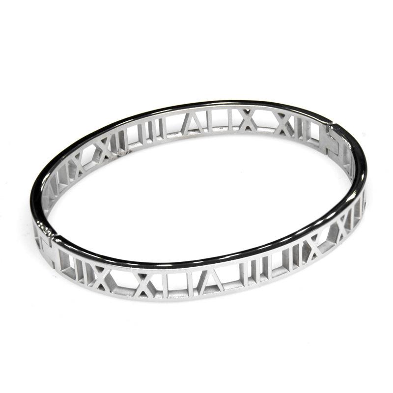 New Simple Korean Style Fashionable Roman Numeral Titanium Steel Bracelet Hollow Bracelet Couple Bracelet