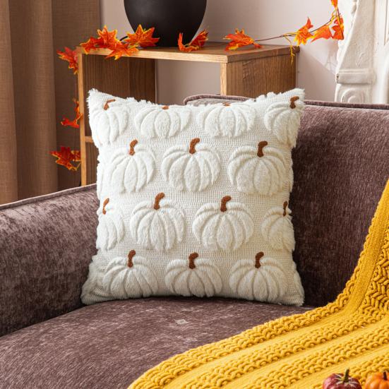 Decorative Pillow Case Embroidery Maple Leaves Pumpkin Pattern Pillow Cover Removable