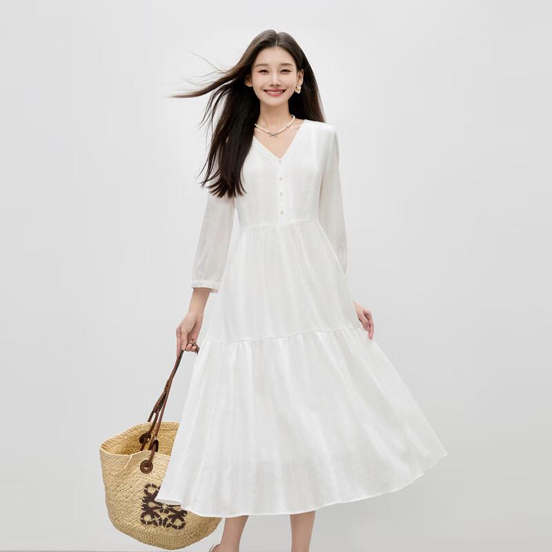 Qiusbiyiren 2025 Autumn V-Neck Pleated Dress