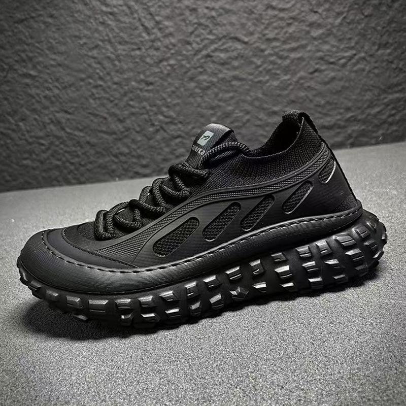 

Men s shoes 2025 new spring fly-woven breathable mesh casual men s lightweight platform sports shoes socks mouth trendy shoes 39 чёрный