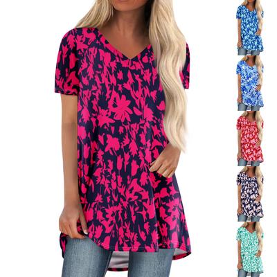 Ladies Short Sleeve Pleated Loose Tops Plus Size Casual Tops V Neck Short Sleeves Casual Summer T Shirts Ladies Tops T Shirts Shirts