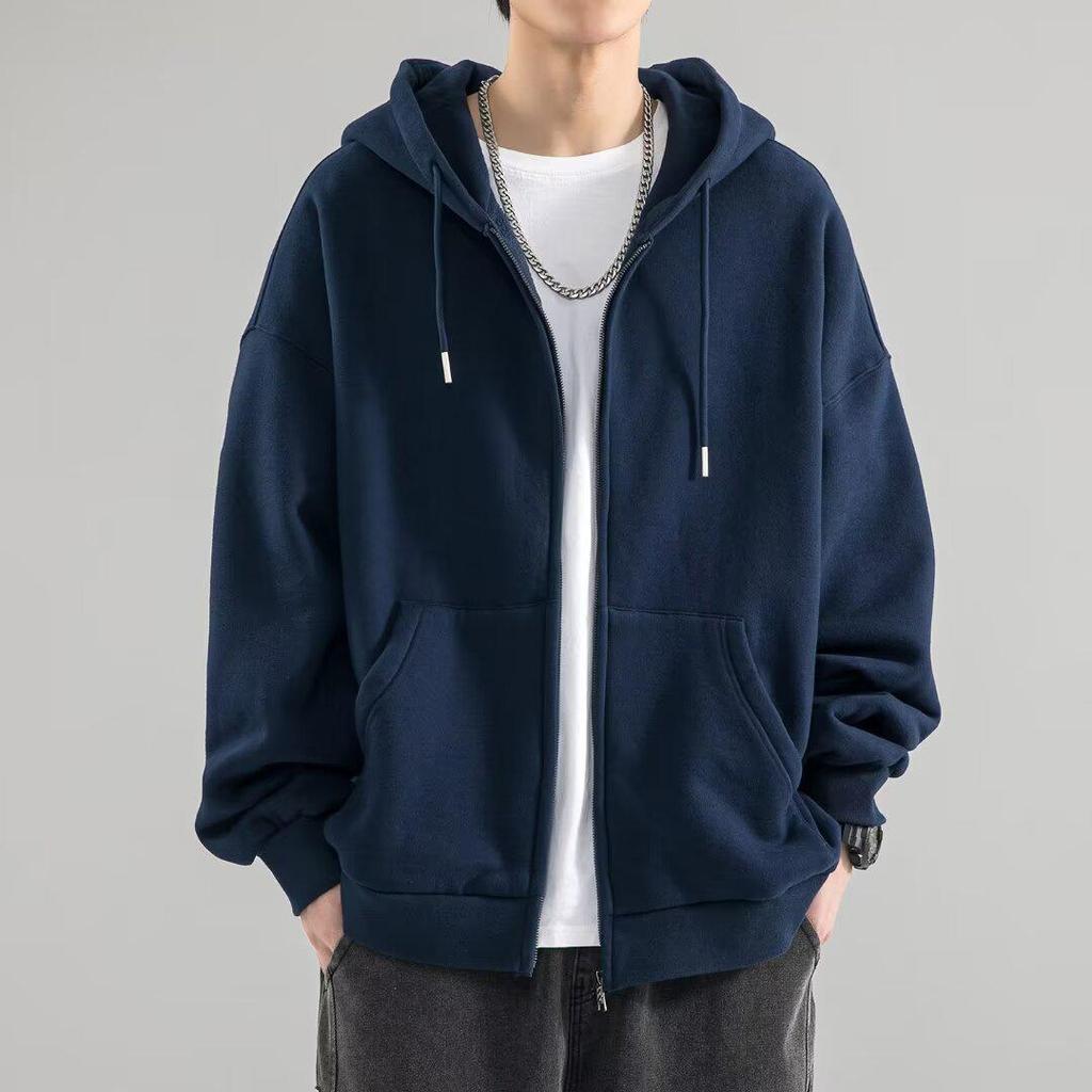 Men's Versatile Zip-Up Hooded Cardigan Jacket - Loose Fit, Solid Color, Plus Size, for Spring & Autumn Casual Wear