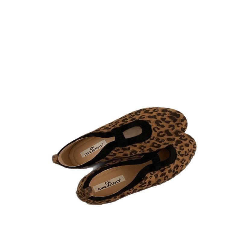 Vintage Mary Jane shoes Mori round head single shoes women's 2025 autumn and winter new design leopard print flat grandma shoes