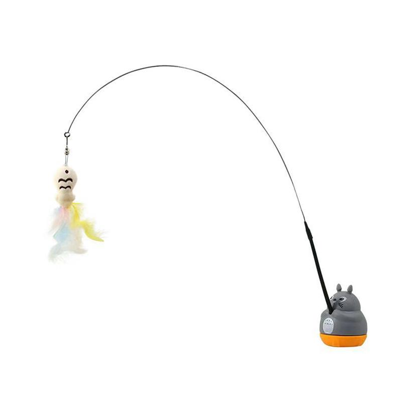 

1PC Pet Small Cat Fishing And Cat Teasing Stick 360 Degree Rotation With Bells And Steel Wire Cat Teasing Stick one size сірий колір