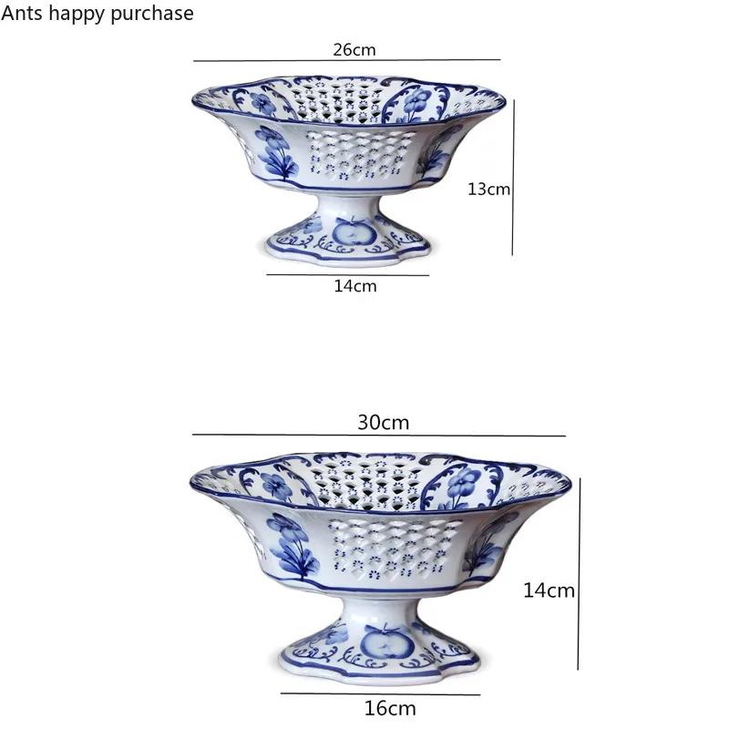 Hollow Fruit Plate Ceramic Plate Tall Feet Fruit Dish Snack Bowl Decorative Tableware Food Tray Fruit Basket Storage Ornaments