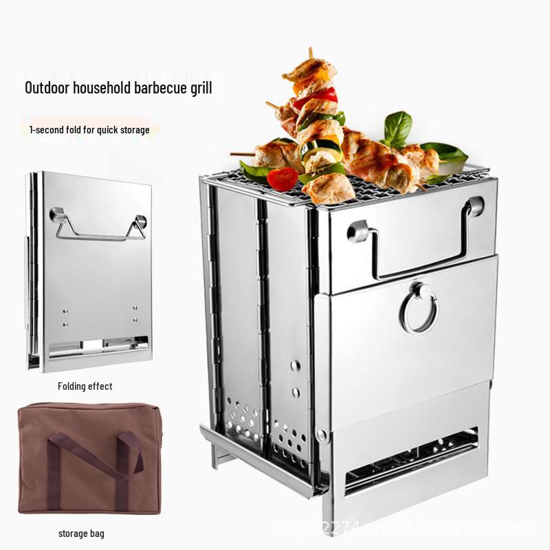 Portable Stainless Steel Folding BBQ Grill & Wood Stove for Outdoor Cooking