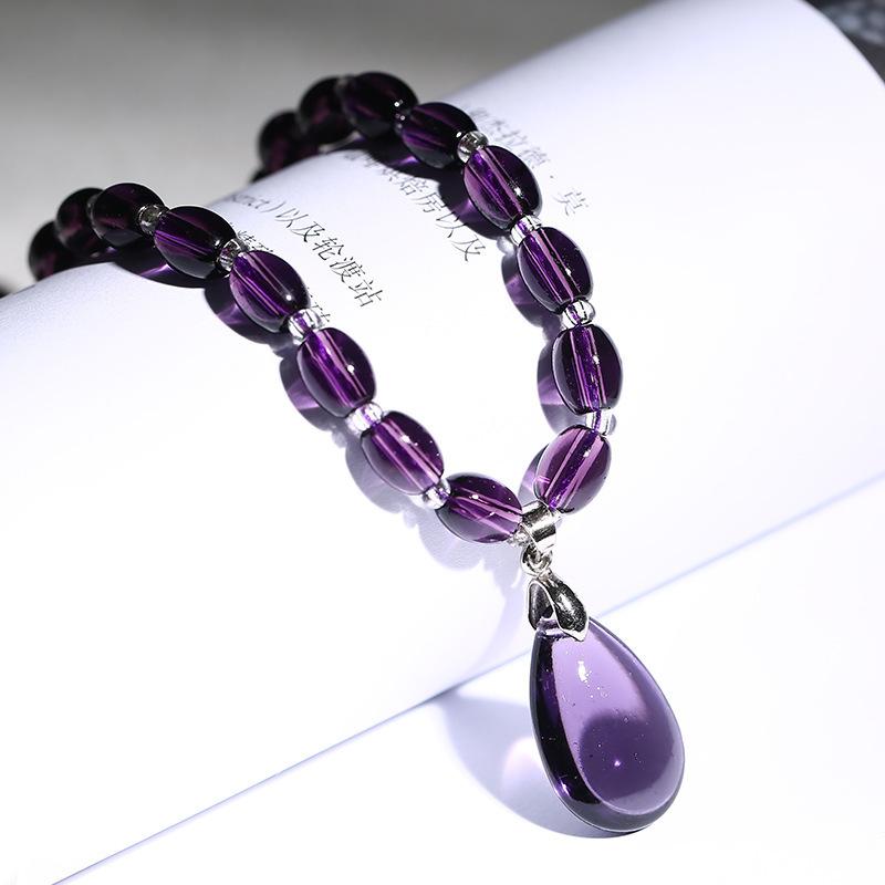 Ladies high quality dark amethyst glass imitation amethyst necklace anniversary souvenir gift фиолетовый